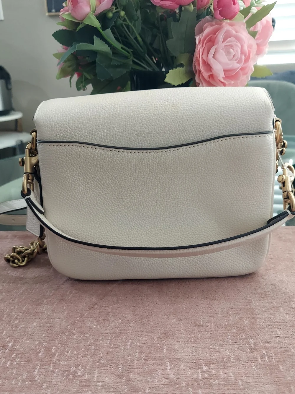 Coach Pebbled Chalk Leather Crossbody with Gold Hardware